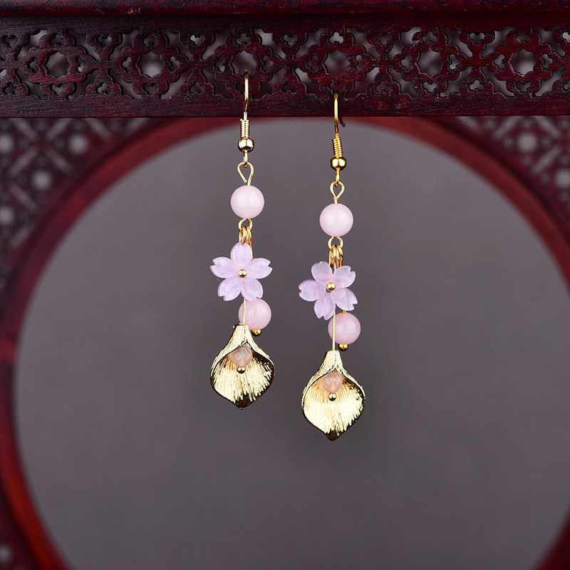 Vintage Jewelry Collection - Roze natuurlijke jade bloem oorbellen vintage